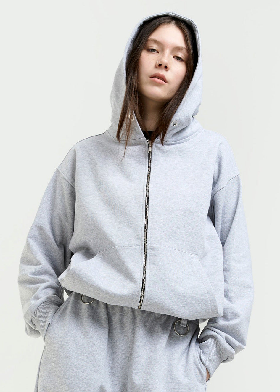 BASIC melange zipped hoodie
