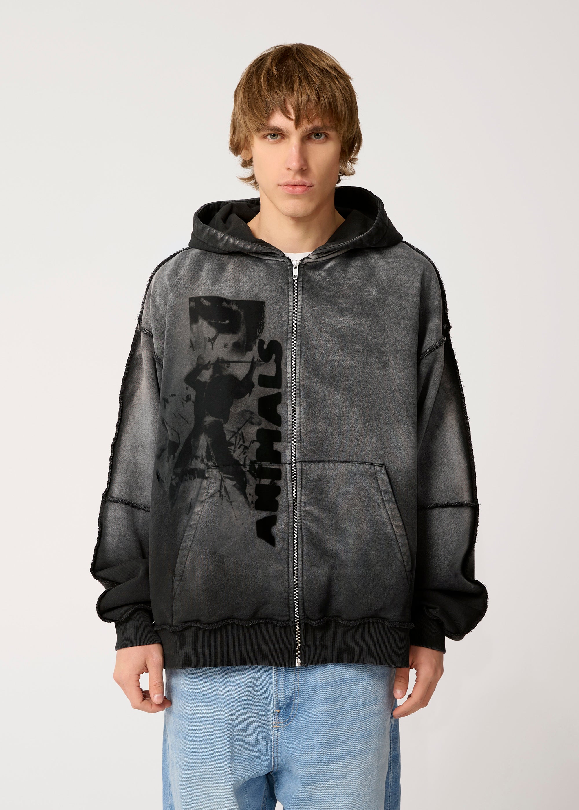 PERFORMANCE washed zipped hoodie