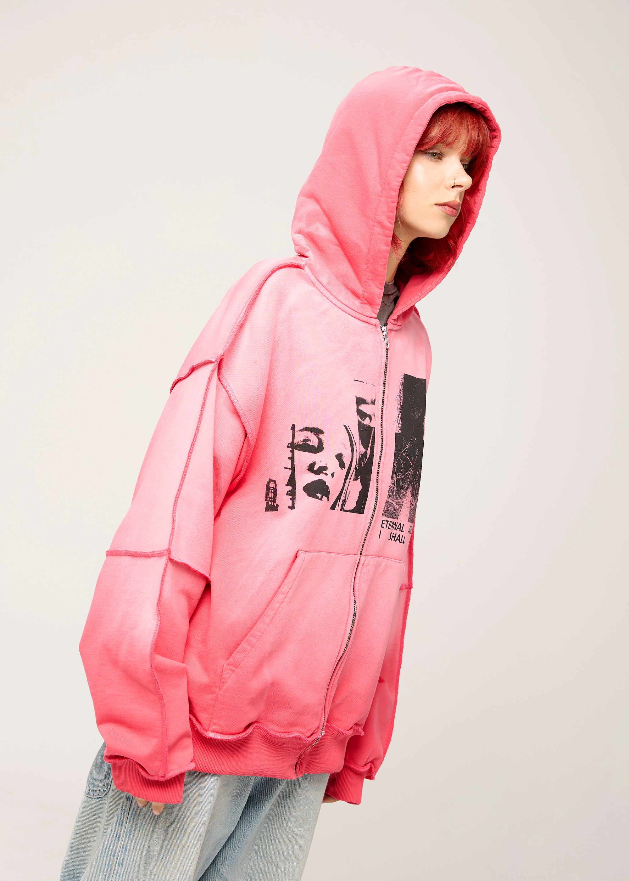 INFINITE washed zipped hoodie