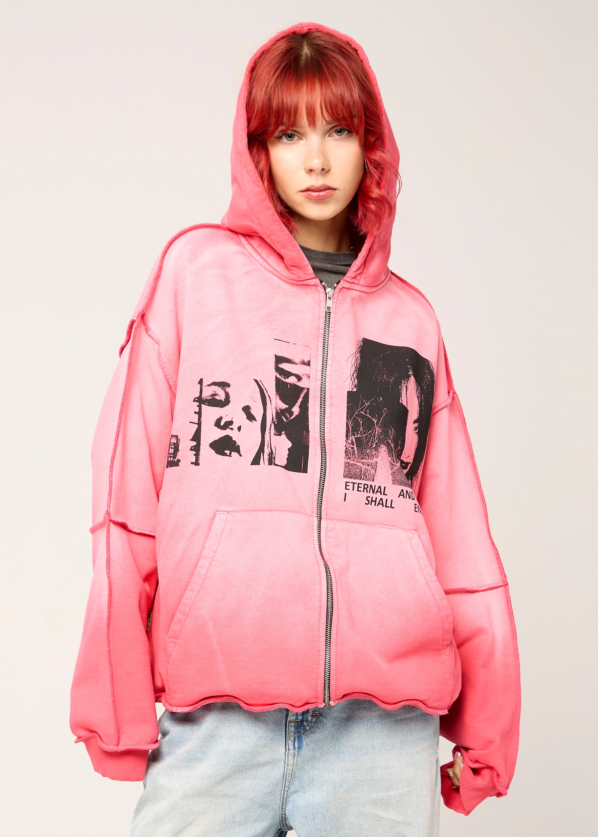INFINITE washed zipped hoodie