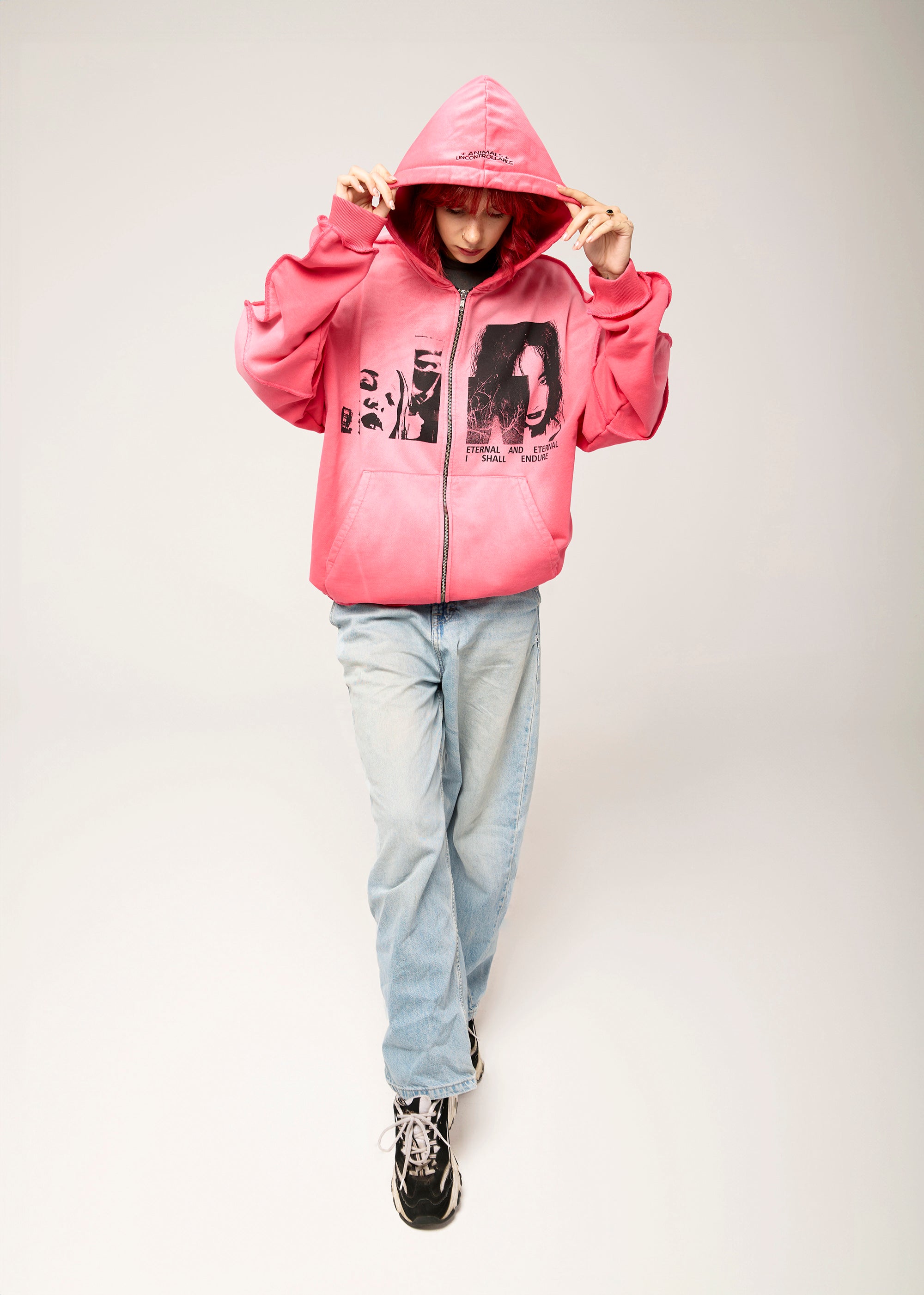 INFINITE washed zipped hoodie