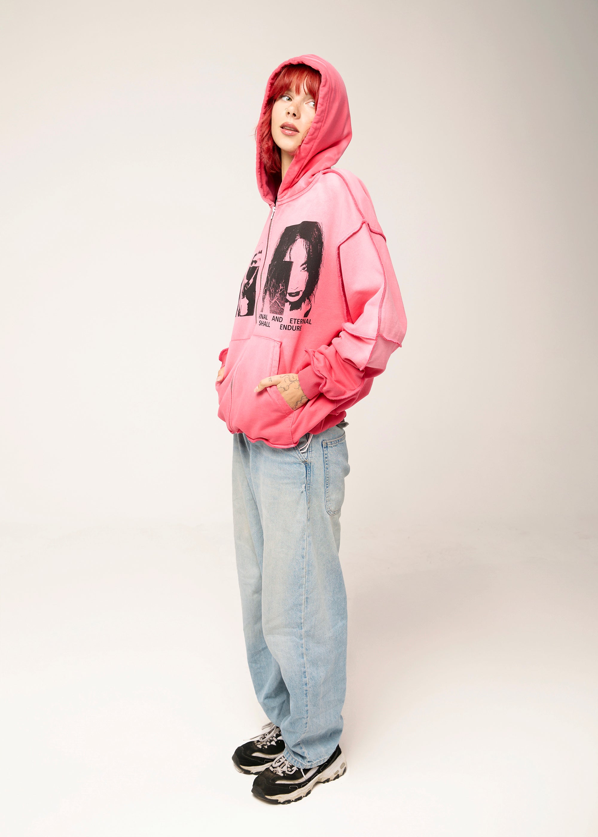 INFINITE washed zipped hoodie